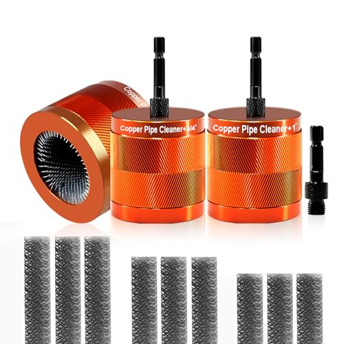 1"&1/2" & 3/4" Metal Copper Pipe Cleaner Set with 1/4 Hex Shank, Replaceable Brush, Each Set Additional 3Pcs Replaceable Blades for Cleaning Rust, Stains, Paint on Copper Pipes and Various Metal Pipes - size: 1"&1/2" & 3/4"