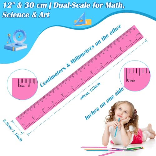 36 Pack 12" Clear Pink Plastic Rulers, Back to School Measuring Supplies - color: Pink