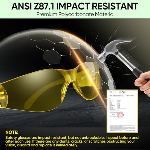TICONN Clear Safety Glasses for Men & Women, ANSI Z87.1 Safety Goggles - style: 120 Pairs Yellow