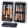 HANTEKAS Manicure Set 10 in 1 Stainless Steel, Nail Clippers Scissors Pedicure Tools Kit - Portable Travel Grooming Kit for Men and Women with Leather Case (Rose gold) - color: Rose Gold