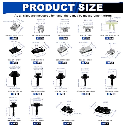 320PCS Car U Nuts and Bolts Body Fender Bolts Extruded Clip-on Nuts