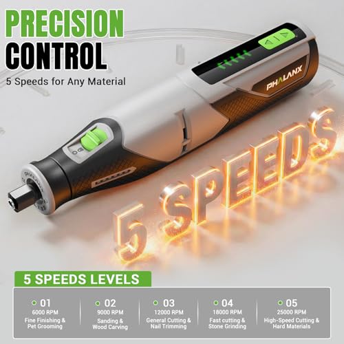 PHALANX Rotary Tool - 4V Cordless Rotary Tool Kit Accessories 80 PCS 2500mAh Battery, Preset 5 Speed Adjustment Grinder Tool for Cutting Sanding Carving Polishing Engraver DIY Crafts(R4-Standard)