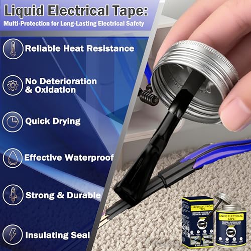 5.29OZ Liquid Electrical Tape Quick-Drying Insulating Glue for Wires&Cables Waterproof&High Temperature Resistant Liquid Wire Insulation Rubber with Brush-Cap for Outdoor Electrical Equipment (Black) - color: Black
