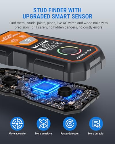 Stud Finder Wall Scanner, 6-in-1 Rechargeable Tool with LCD | Detects Studs, Metal, AC Wires & Pipes. Locate Center and Edge with Positioning Hole, Audible Alert and Accurate Scanning