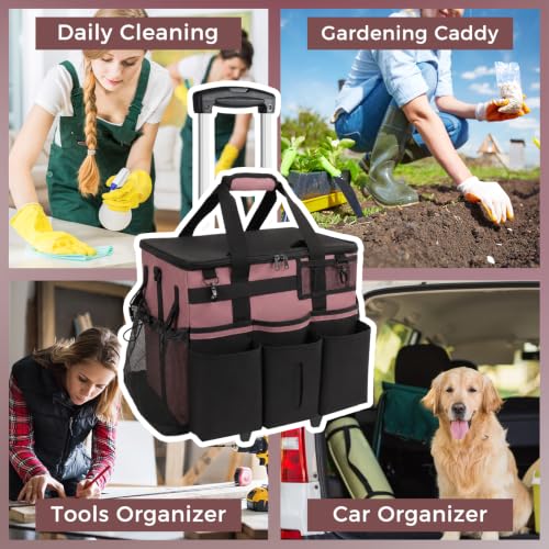 SCAVATA Rolling Cleaning Caddy Bag with Detachable Trolley & Wheels - color: LotusPink