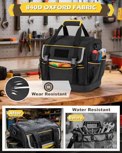12-Inch Tool Bag with Hard Bottom, Electrician Tool Box Organizer