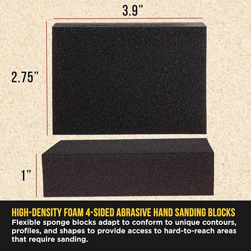 Dura-Gold 150 Grit 4-Sided Hand Sanding Block Sponges, 3.9" x 2.75" x 1" - style: 150 Grit