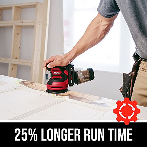 SKIL PWRCore 20 20V Brushed 5" Random Orbital Sander, Variable Speed, Includes 3pc Sandpaper, Dust Box, 2.0Ah Battery and Charger - SR6604B-10 - style: 20V Sander Kit