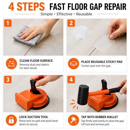 Floor Gap Fixer Tool, Suction Cup Floor Repair Kit with Rubber Mallet | Suction Cup Design, Rubber Mallet Included, Floor Gap Adjustment, For Laminate, Vinyl & Hardwood Floors