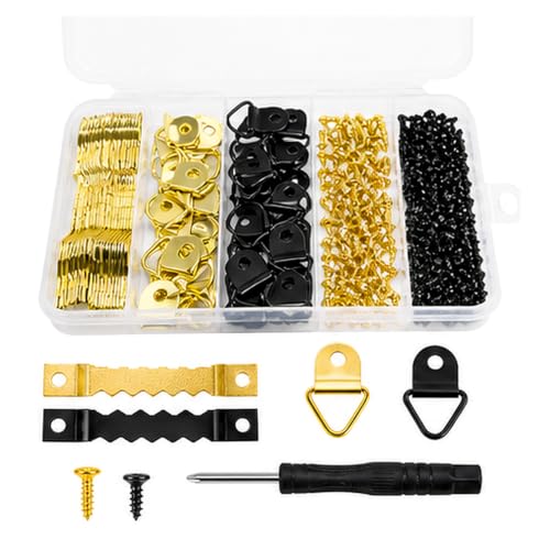 Sawtooth Picture Hangers with Screws and D Ring Hangers, 252 Piece Picture Hanging Hardware Kit for Frames, Canvas, Photo and Wall Mounting, Includes Screwdriver