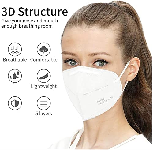 LEMENT 50PCS KN95 Face Mask, Cup Dust Masks with Elastic Ear Loops(White) - color: Adult-50 Pack-white