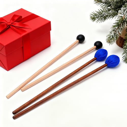 Mallets Percussion 2 Pairs Rubber and Yarn Marimba Mallets with Drumsticks Bag Drum Hammer for Ethereal Drum Xylophone Woodblock Glockenspiel