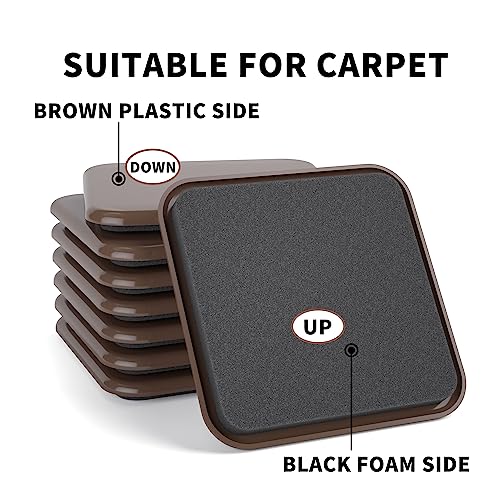 Furniture Sliders, 20 pcs-3 1/2” Square Brown Furniture Sliders for Carpet, Heavy Duty Furniture Movers Sliders, Reusable Furniture Moving Pads, Floor Protectors for Carpet - size: 20pcs 3.5"brown