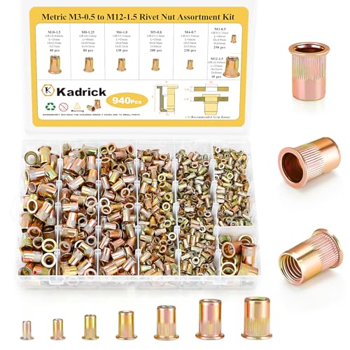KADRICK 940pcs Metric Rivet Nut Assortment Kit,Sizes:M3 M4 M5 M6 M8 M10 M12 - size: Metric Kit 940Pcs