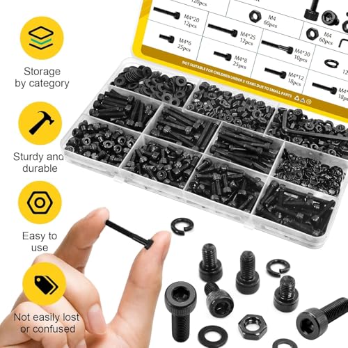 480PCS M4 Socket Head Screws Assortment Kit,M4x6/8/12/16/20/30 mm - size: M4 480pcs