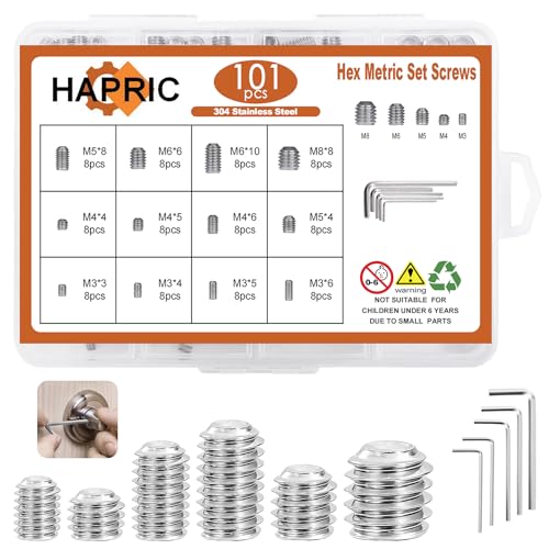 101-Pcs Metric Set Screw Assortment Kit, 304 Stainless Steel, M3-M8 - color: Silver-Metric-101 Pcs