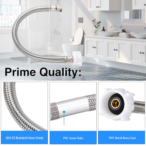 2Pack, PevePexe Toilet Hose Water Supply Line - 12" Length 3/8" COMP x 7/8" BC Braided Toilet Connector Hose - style: 12 inch ( 2 Pack)