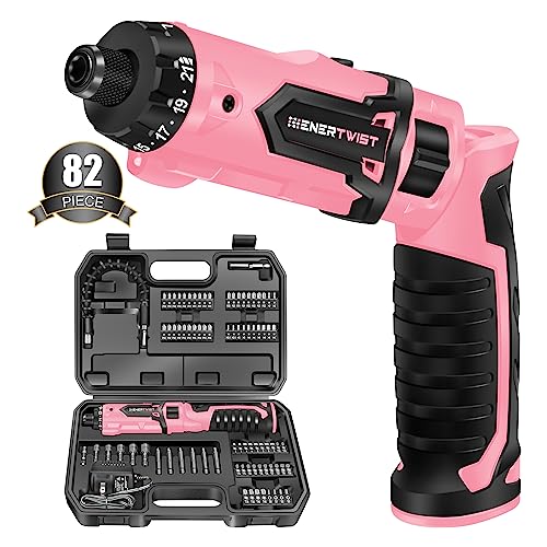 Enertwist Cordless Electric 8V Pink Screwdriver with 82 Accessory Kit - style: 82PCS 8V PINK