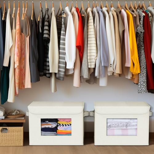 Univivi Fabric Storage Bins with Lids for Clothes 4 Pack, Beige Linen - color: Linen Beige