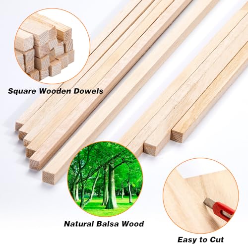 180Pcs Balsa Wood Sticks, Hardwood Square Dowels Unfinished Wooden Strip