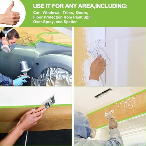 Pre-Taped Masking Paper-24 inch x 50 feet Automotive Paint Masking Paper, Painters Paper for Cars and Auto Body,Floor Protection,Wall Covering (1 roll)