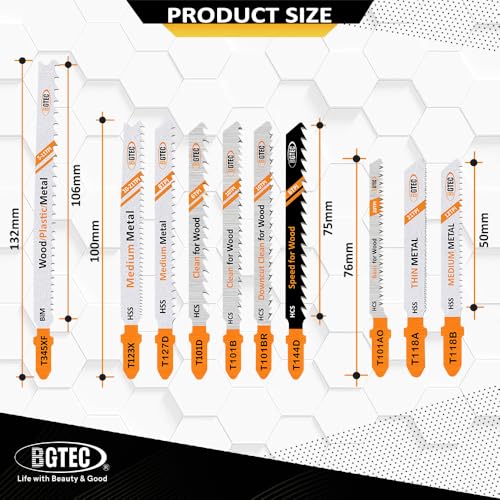 BGTEC 50PCS T Shank Jigsaw Blades Set - HCS/HSS Jig Saw Blades Assortment - size: T118A-T345XF, style: 50 PCS