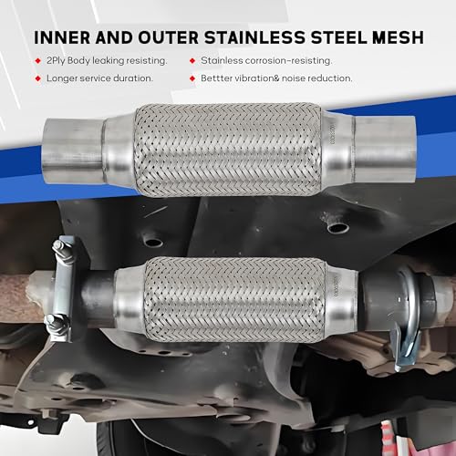 2''X6''universal stainless steel Exhaust Flex Pipe with Ends 10" Inch Long Heavy Dutydouble braided bendable exhaust Flex Pipe - size: 2''X6''X10''