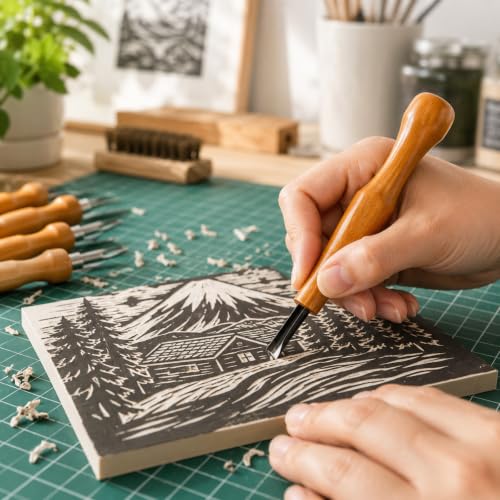 KongTiva 5 Pcs Linocut Carving Tools Set, Triangular Linoleum Wood Carving Knife Chisel V Shaped Tools for Linocut Printmaking & Woodcarving (1.5mm, 2mm, 3mm, 4mm, 5mm)