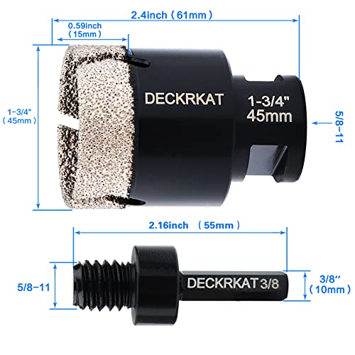 Diamond Hole Saw, 1-3/4" Hole Saw for Tiles Granite Marble Ceramic Glass Porcelain, 45mm Core Drill Bit with 5/8-11 Thread and 3/8” Hex Shank Adapter for Angle Grinders & Drills - size: 1-3/4"(45mm)