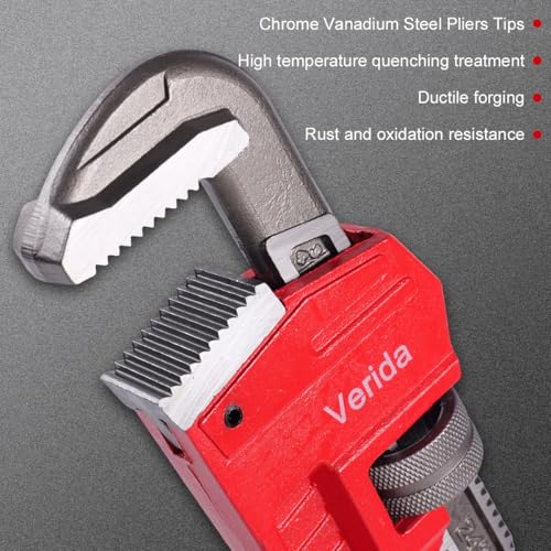 Verida Pipe Wrench 14 Inch, Plumbers Wrench, Chrome Vanadium Steel, Hardness 62HRC, for Water Pipes, Plumbing, Fire Protection Pipe Tools - size: 14 inch