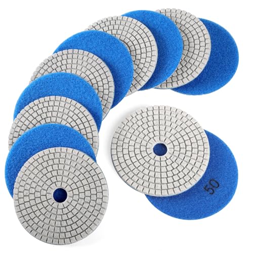 WORKEASE 4 Inch Diamond Polishing Pads Wet/Dry 12PCS, 50 Grit Diamond Sanding Pad, Granite Stone Concrete Marble Rock Countertop Quartz Polish Pad - size: 4 Inch 50 Grit