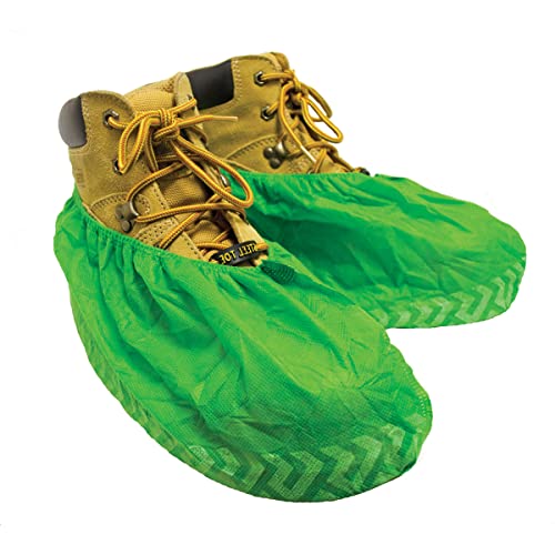 ShuBee Original Disposable, Extra-Large Boot and Shoe Covers, Thicker & Stronger, Durable Protection for Floors - 50 Pairs - color: Bright Green