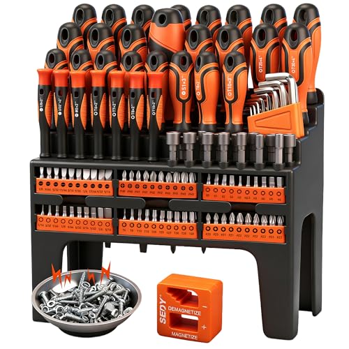 124-Piece Magnetic Screwdriver Set with Plastic Racking, Precision Screwdrivers, Magnetizer, Demagnetizer, Allen Keys, Nut Drivers, Ratchet Handles, Sockets & More - DIY Tools for Men, Tools Gift - color: 124 Pcs Master + Storage Rack