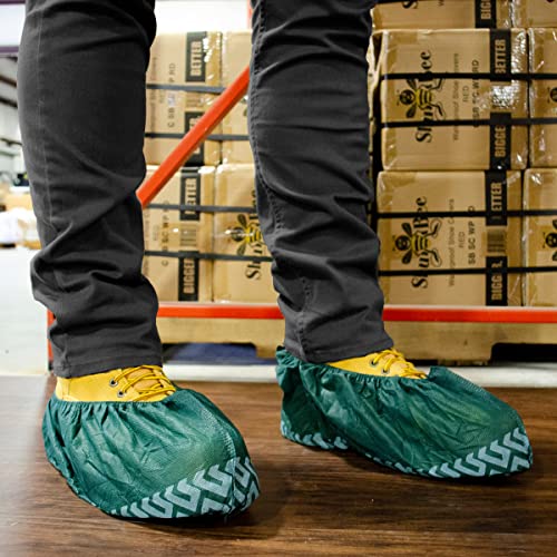 ShuBee Original Disposable, Extra-Large Boot and Shoe Covers, Thicker & Stronger, Durable Protection for Floors - 50 Pairs - color: Dark Green