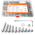 400PCS M4 x 5/6/8/10/12/14/16/18/20/25mm Button Head Socket Cap Screws Bolts and Nuts Flat Washers Assortment Kit, 304 Stainless Steel, Metric Machine Fully Thread, Allen Hex Drive - size: M4 Button Head (400PCS)