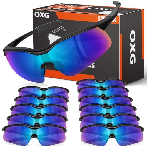 OXG Safety Glasses for Men Women, ANSI Z87 UV Protection Protective Eyewear - color: Green