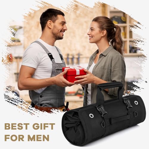 ANILD 15.5 Inch Large Long Tool Bag Roll Up, Roll Up Tool Bag Organizer - color: Black, size: Large