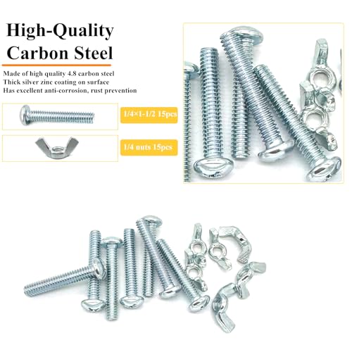 30Pack 1/4"-20 x1-1/2 Screw Bolts and Wing Nut Kit 15pcs Machine Screws with Round Head Phillips 15pcs Butterfly Hand Twist Tighten Nut Zinc Plated Hardware Fitting Fastenings Assortment Kit - size: Silver 30 Pack 1/4"-20 x1-1/2"