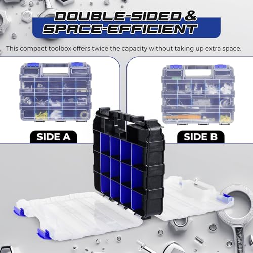 NATGAI 2 Pack Small Parts Organizers, 34-Compartments Double-Sided Tool Box - color: Blue