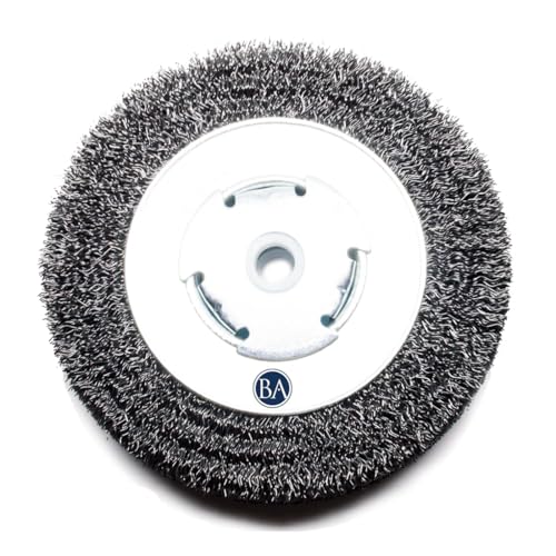 Benchmark Abrasives 6 inch Crimped Bench Grinder Wire Wheel Brush for Bench Grinder, Steel Wire 5/8" Arbor, Rust Removal