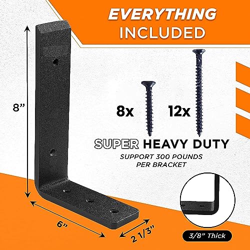 BATODA 8” Countertop Support Steel Brackets (4 PCS), Heavy Duty L Bracket - size: 8 Inch