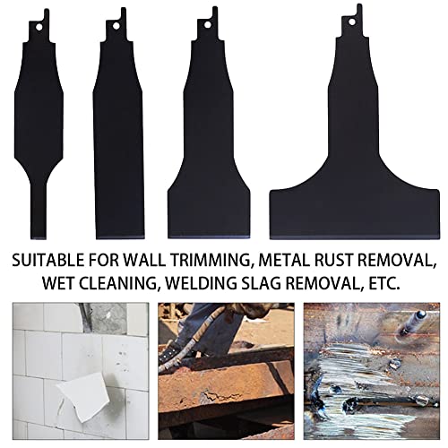 4PCS Reciprocating Saw Scraper Blade, High Carbon Steel Tile Cleaning Tools for Removing Tile Grout Glue Gaps Adhesives, Wall Cleaning, Metal derusting (Black)