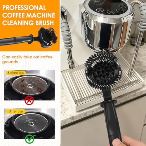 2Pcs Espresso Machine Cleaning Brush, Espresso Machine Group Head Cleaning Brush, Detachable 360° Nylon Bristles Espresso Machine Cleaning Tool for 58mm Coffee Machine Grouphead - color: Black 2pcs