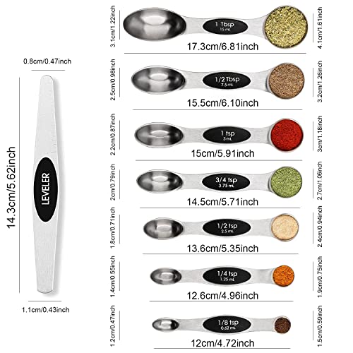 Magnetic Measuring Spoons Set with Leveler, Stackable Stainless Steel Tablespoons for Baking, Fits in Spice Jars - color: Silver