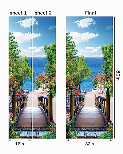 FLFK Door Mural Sticker - Seaside,Peel and Stick,Combined Size 32"x80",Split into 2 Pieces - color: Mt1042, size: 32"x80"