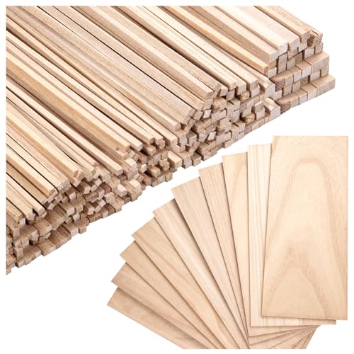 180Pcs Balsa Wood Sticks, Hardwood Square Dowels Unfinished Wooden Strip