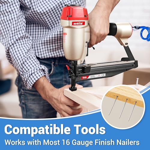 meite 16 Gauge Finish Nails 5 Sizes Galvanized Straight T-Nails 2,500PCS - size: 5 Sizes Finish Nails Set