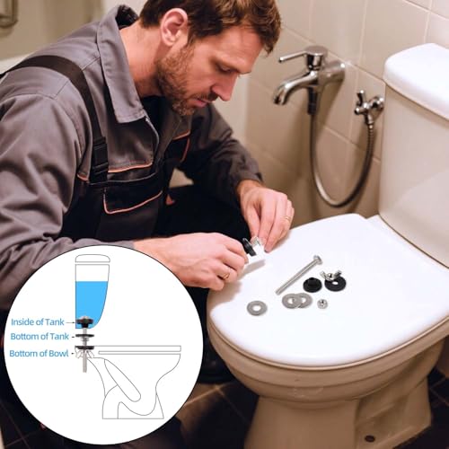 2 Pcs Toilet Tank Bolts Replacement Kit Toilet Tank to Bowl Bolts Heavy Duty Stainless Steel Universal Toilet Seat Bolts and Nuts Toilet Seat Screws and Nuts with Rubber Washers Gaskets (Silver)