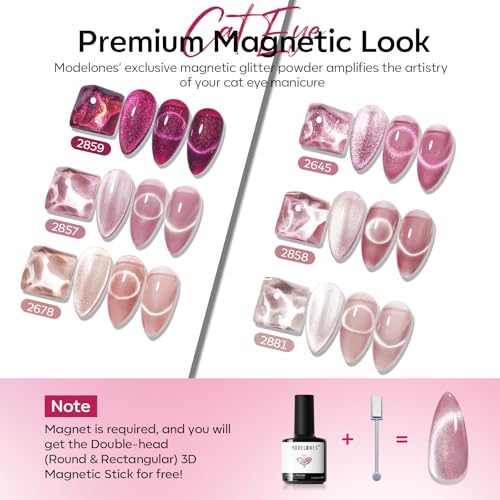 modelones Cat Eye Gel Nail Polish, Nude Glitter Red Pink Purple Cateye Gel - color: A-1 Velvet Blush
