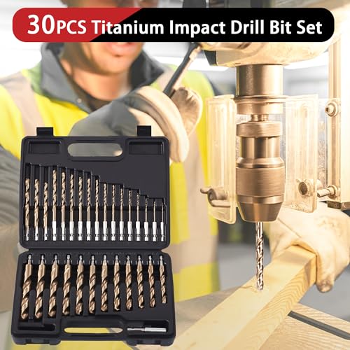 30 PCS(5/64"-1/2") Hex Shank Titanium Impact Drill Bit Set - size: 30pcs-HEX